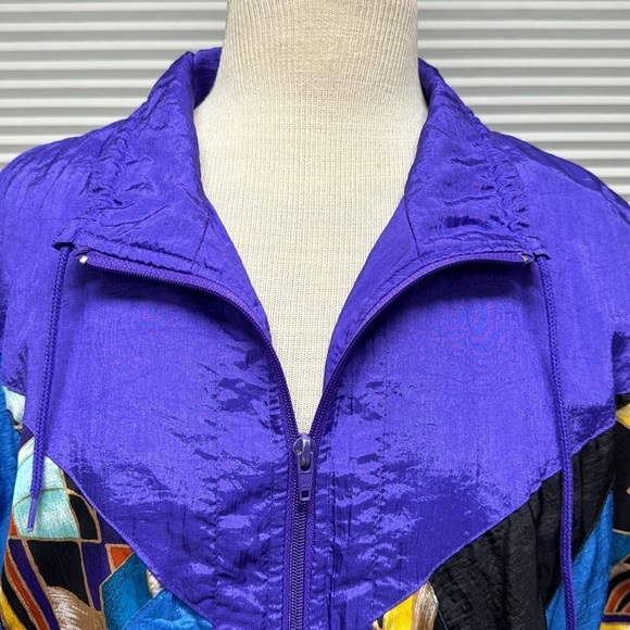 Bocoo Vintage 80’s Purple Patchwork Nylon Zip Up Windbreaker Jacket Coat - Picture 3 of 10